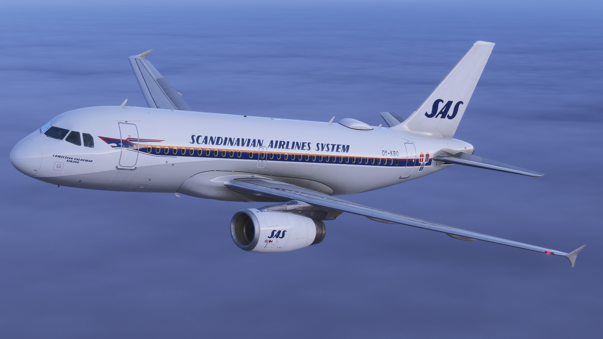 SAS retro Scandinavian Airlines System livery in flight